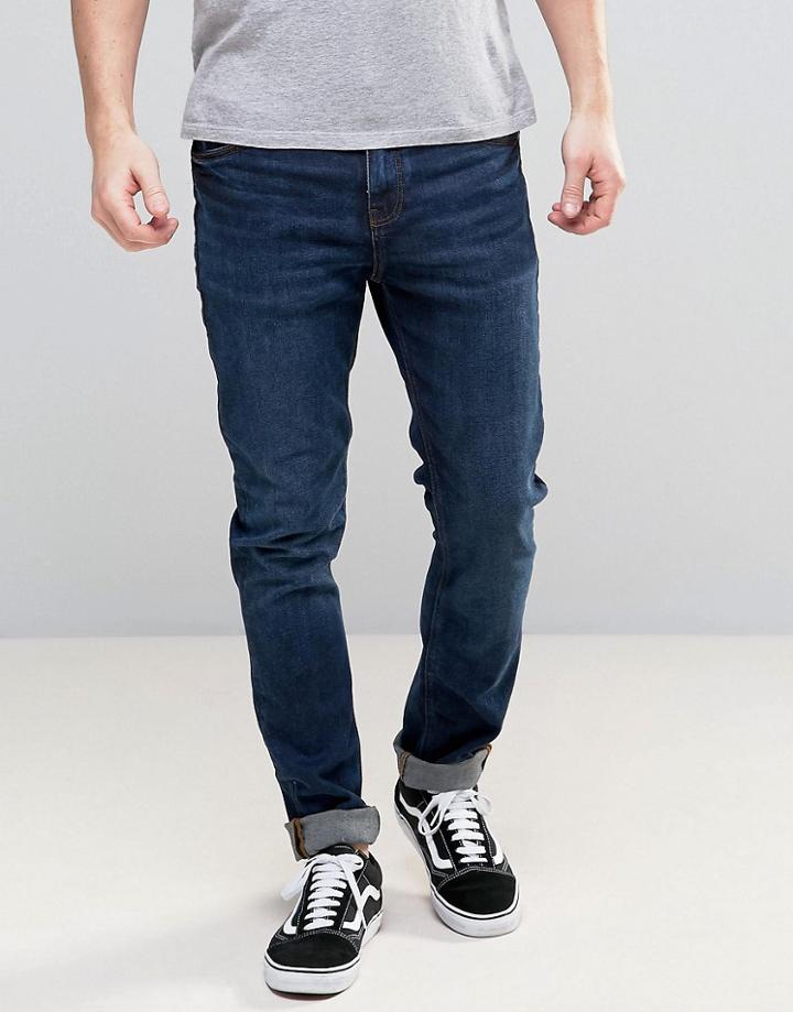 Bershka Skinny Jeans In Dark Wash - Blue