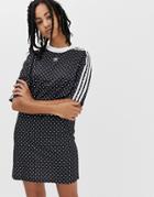 Adidas Originals Polka Dot Dress In Black And White - Black