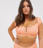 Modcloth Sissone Textured Crop Bikini Top In Orange Check