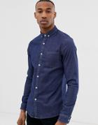 Asos Design Stretch Slim Denim Shirt In Rinse Wash - Navy