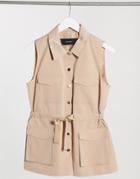 Vero Moda Tie Waist Utility Vest In Tan-brown
