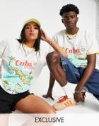 Reclaimed Vintage Inspired Unisex Relaxed Organic Cotton T-shirt With Cuba Print In Off-white