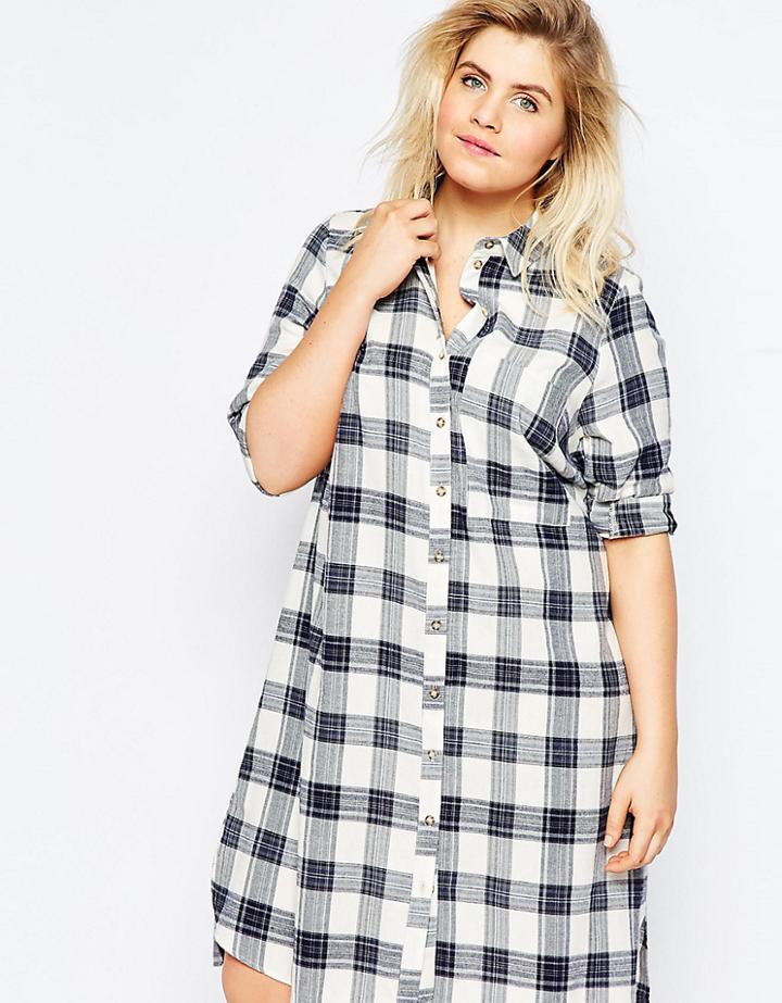 Asos Curve Shirt Mini Dress In Check - Blue