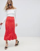 Asos Design Midaxi Skirt With Kickflare In Polka Dot - Red