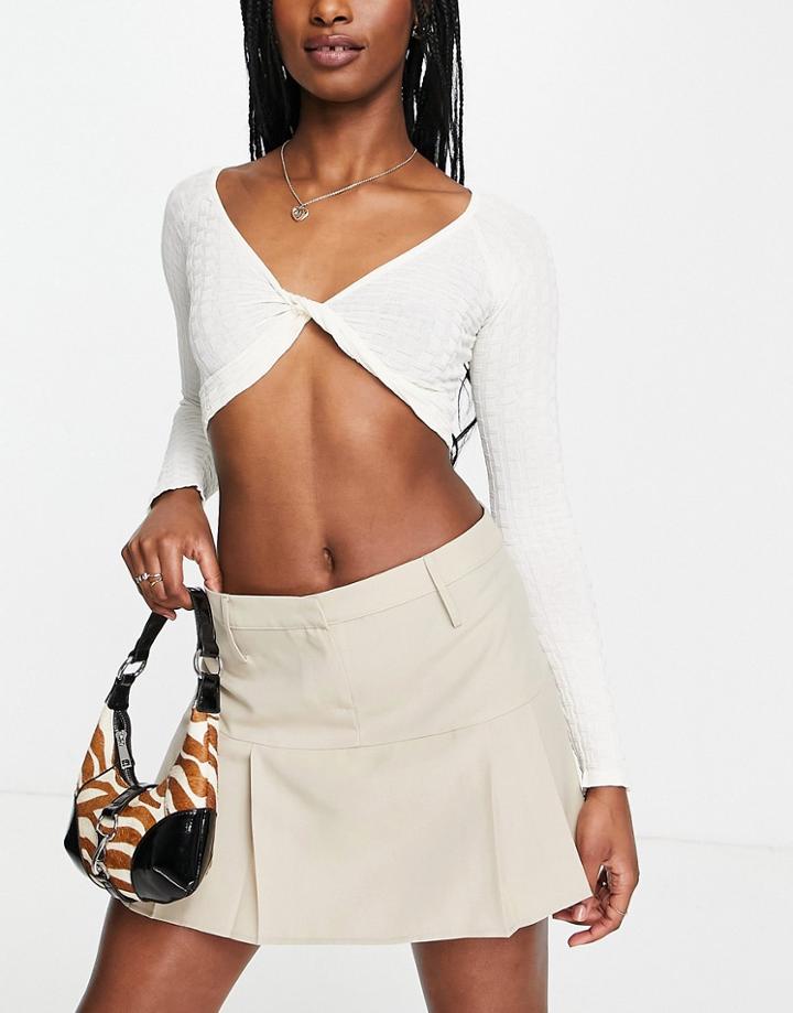 Asos Design 90s Super Micro Mini Skirt With Pleats In Twill In Stone-neutral