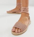 Asos Design Jamila Rhinestone Tie Leg Espadrille Sandals-gold