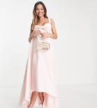 True Violet Maternity Bow Front High Low Midi Dress In Blush Pink