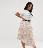 Glamorous Curve Midi Skirt With Ruffle In Grid Check-white