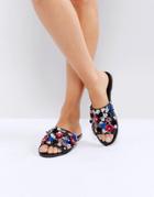 New Look 3d Floral Embellished Flat Sandal - Black
