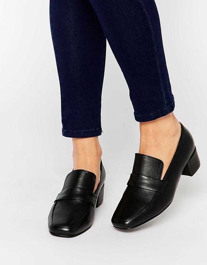 Park Lane High Vamp Leather Loafers - Black