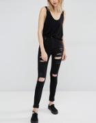 Dr Denim Zoe Sky High Waist Skinny Jeans With Rips - Black