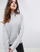 Y.a.s Textured Knitted High Neck Sweater - Gray