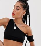 Collusion Rib One Shoulder Crop Top-black