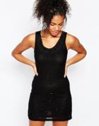 Jasmine Shift Dress With Embellished Neckline - Black