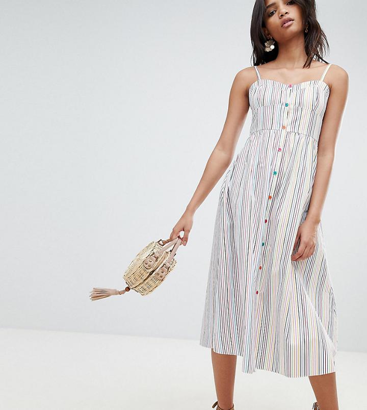 Reclaimed Vintage Inspired Stripe Button Through Sun Dress - White