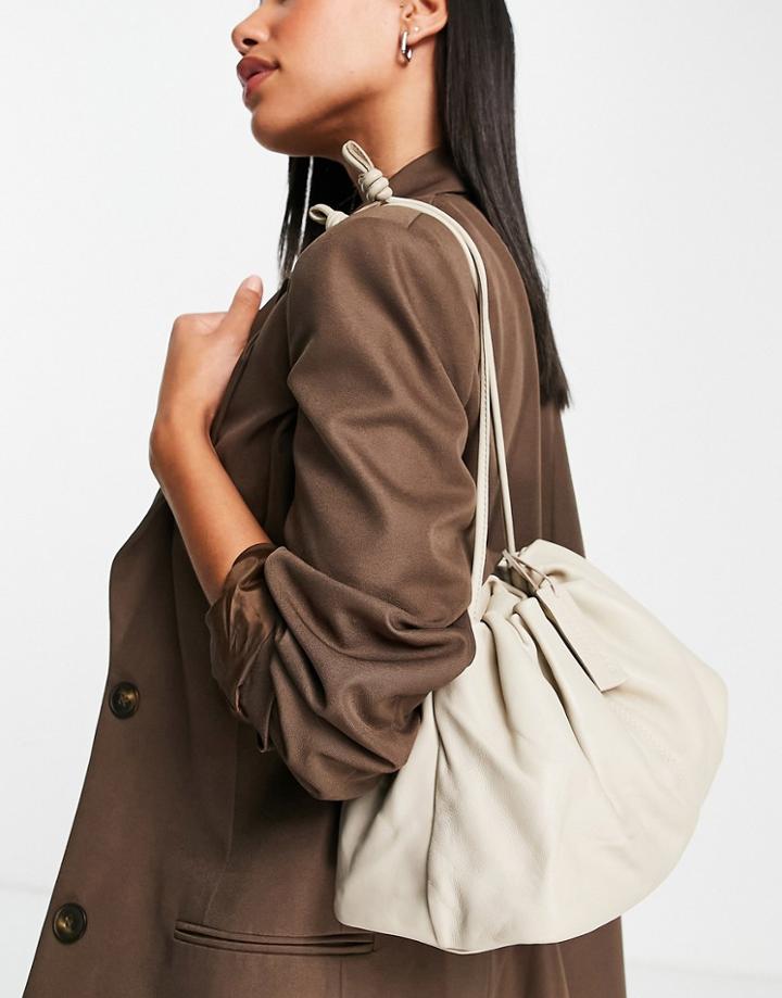 Topshop Premium Leather Large Clutch In Off White