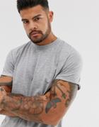 Asos Design T-shirt With Crew Neck And Roll Sleeve In Gray Marl - Gray