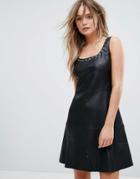 Mango Leather Look Eyelet Detail Dress - Black