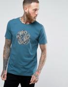 Pretty Green T-shirt With Paisley Logo Print In Slim Fit - Blue