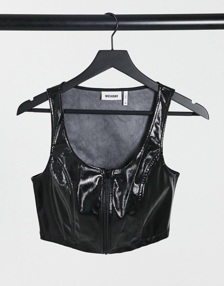 Weekday Joanna Tank With Zip Front In Black Patent