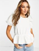 River Island Lace Ruffle Peplum Top In White