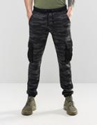 Asos Slim Joggers In Camo With Cargo Styling - Blue