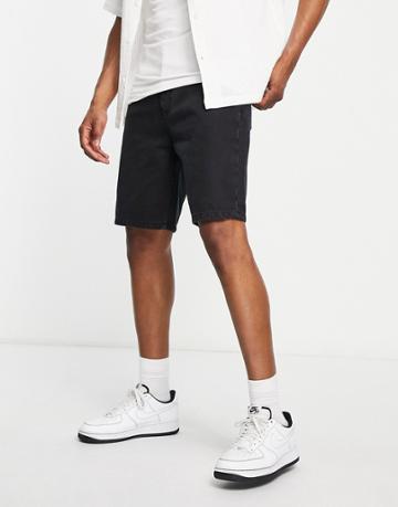 Dtt Oversized Denim Shorts In Washed Black