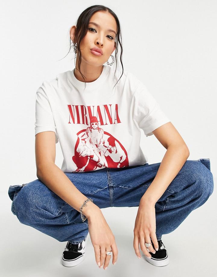 Stradivarius Str Nirvana Oversized T-shirt In White