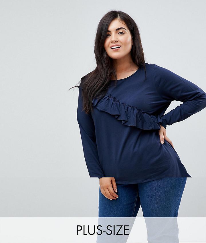 Junarose Frill Detail Jersey Top - Blue