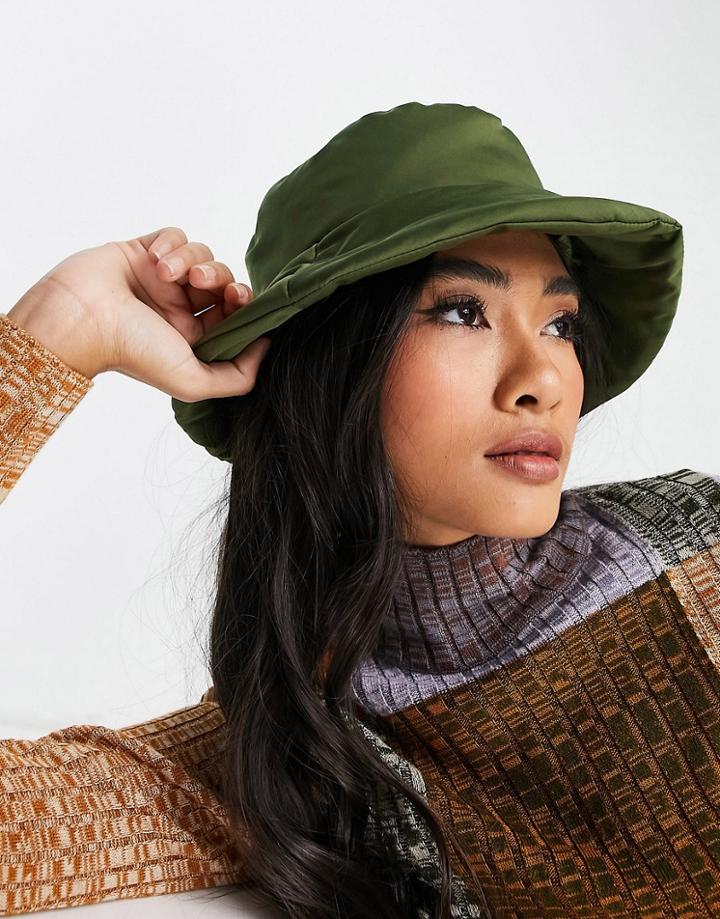 Topshop Padded Bucket Hat In Green - Khaki