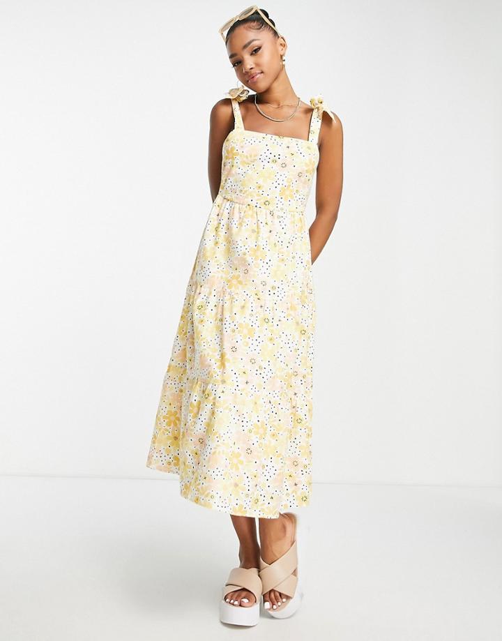 Influence Tie Shoulder Tiered Midi Dress In Floral Print-multi