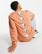 Asos Design Oversized Long Sleeve T-shirt With Snoopy Print In Brown