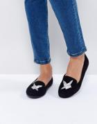 New Look Butterfly Embroidered Suedette Shoe - Black