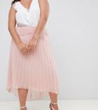Asos Design Curve Dobby Pleated High Low Midi Skirt With Pintuck Detail-pink