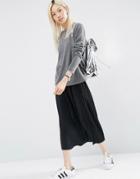 Asos Pleated Midi Skirt In Jersey - Black