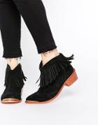 Hudson London Tala Black Suede Fringle Ankle Boots - Black