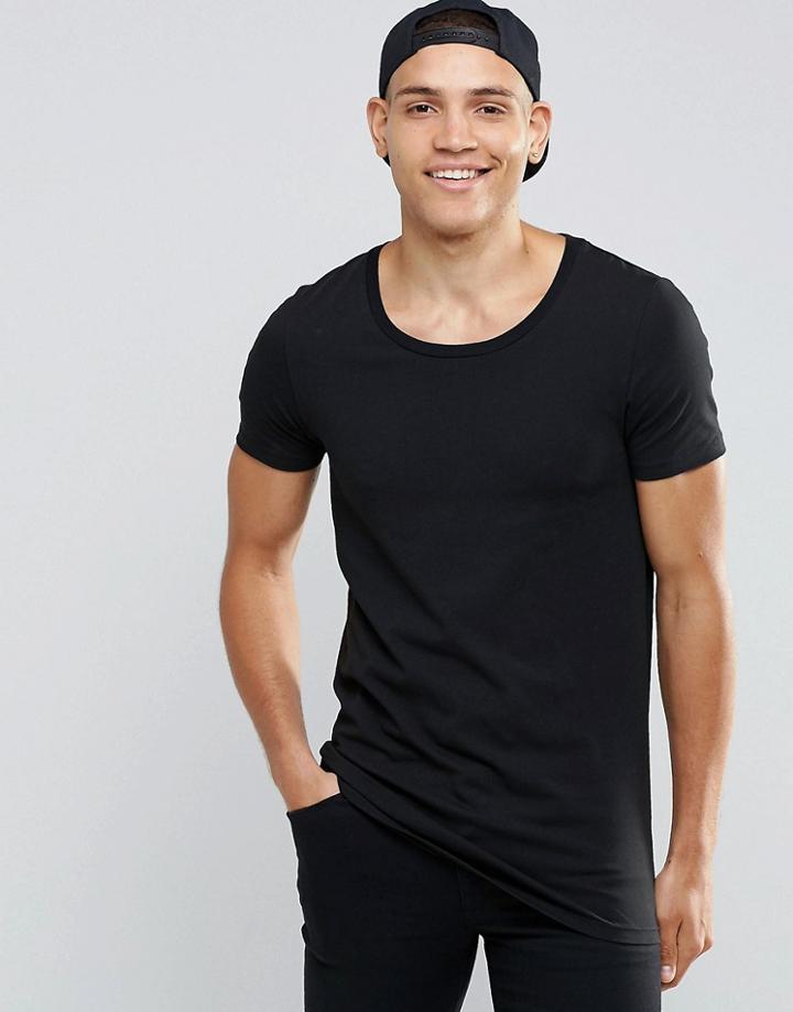 Asos Longline Muscle T-shirt With Scoop Neck In Black - Black