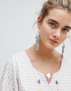 Asos Design Statement Burnished Bead Drop Earrings - Silver