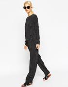 Asos Stripe Jumpsuit With D-ring Wrap Over Layer - Black