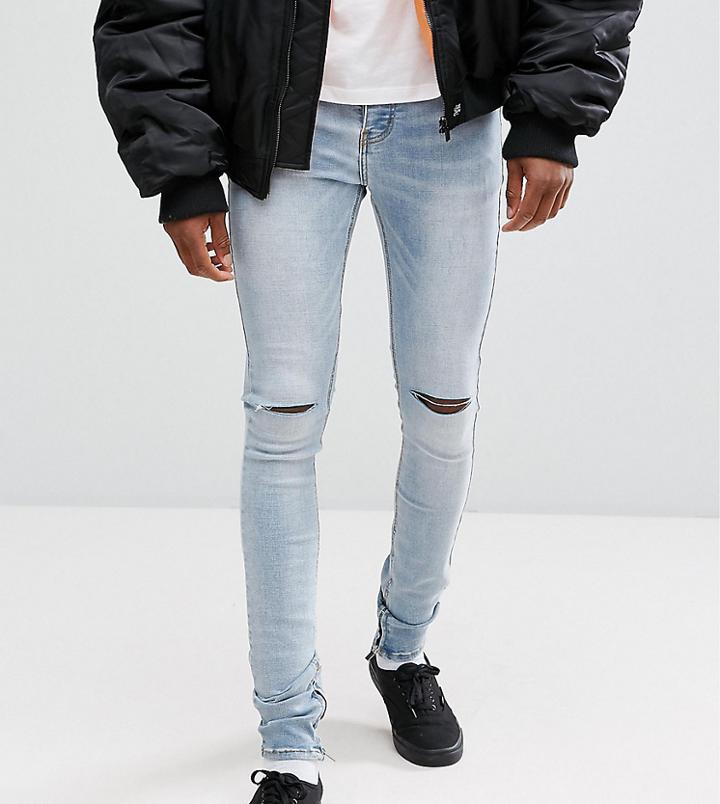 Sixth June Tall Muscle Fit Jeans In Lightwash Blue With Knee Rips - Blue