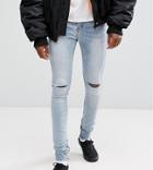 Sixth June Tall Muscle Fit Jeans In Lightwash Blue With Knee Rips - Blue