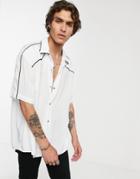 Heart & Dagger Shirt In White Viscose With Contrast Black Binding - White
