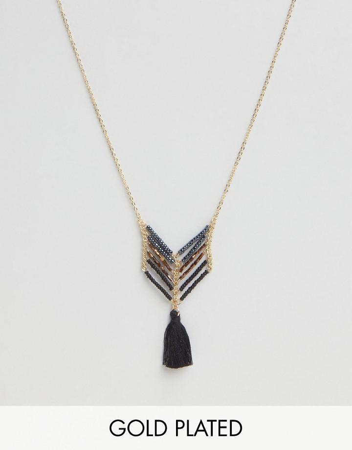 Nylon Gold Plated Necklace With Tassel - Gold Plated