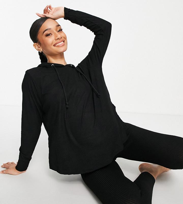 Asos Design Maternity Lounge Super Soft Rib Oversized Hoodie With Splits & Legging Set In Black
