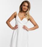 Asos Design Petite Recycled Knot Strap Mini Beach Dress In White
