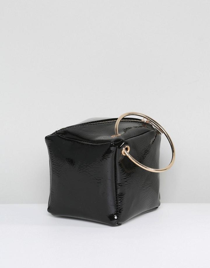 Asos Patent Cube Grab Handle Clutch Bag - Black