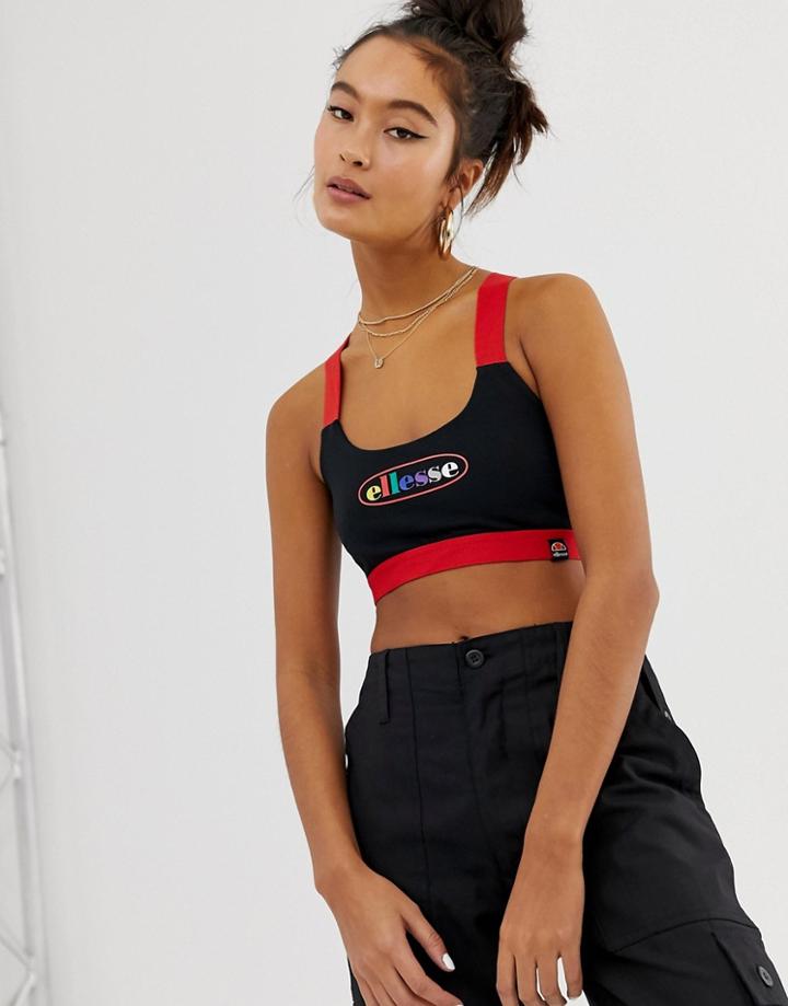 Ellesse Crop Top With Rainbow Logo And Cross Back - Black