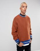 Asos Longline Color Blocked Sweater With Sport Detail - Brown