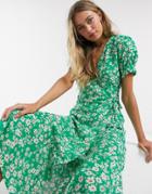 Influence Wrap Midi Dress In Green Daisy Print