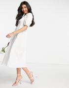 Y.a.s Bridal Poplin Midi Dress With Shirred Top And Puff Sleeves In White